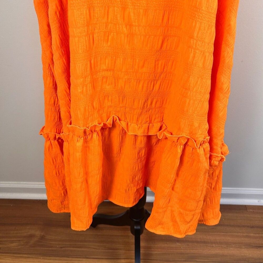Shein Curve Orange Cami Dress Womens 2XL Smocked Ruffle Hem Textured Slip Dress - Picture 3 of 9